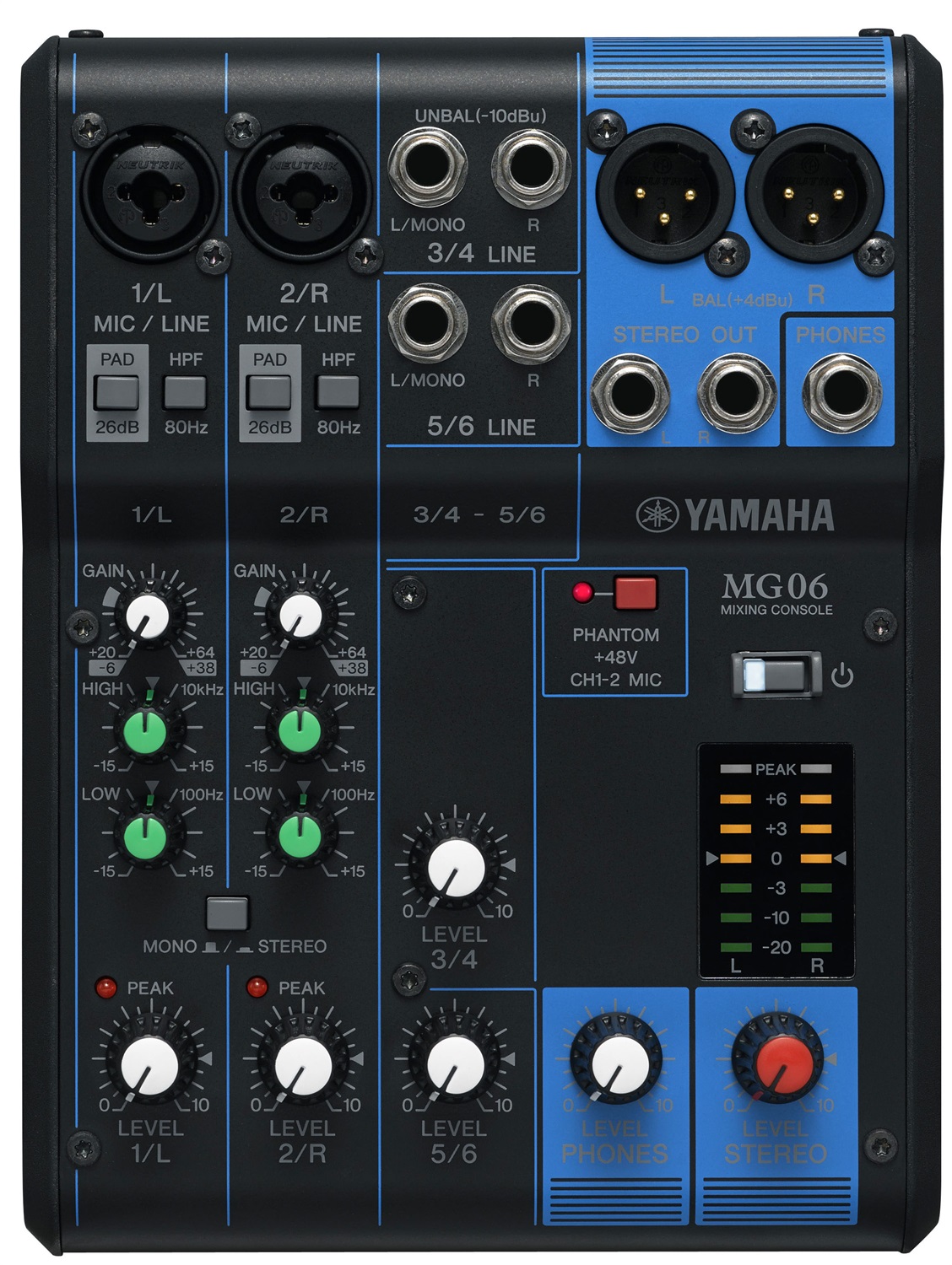 Yamaha MG06 Mixer Audio - Console di Mixaggio Compatta con 6 Canali, Preamplificatori D-PRE, Nero