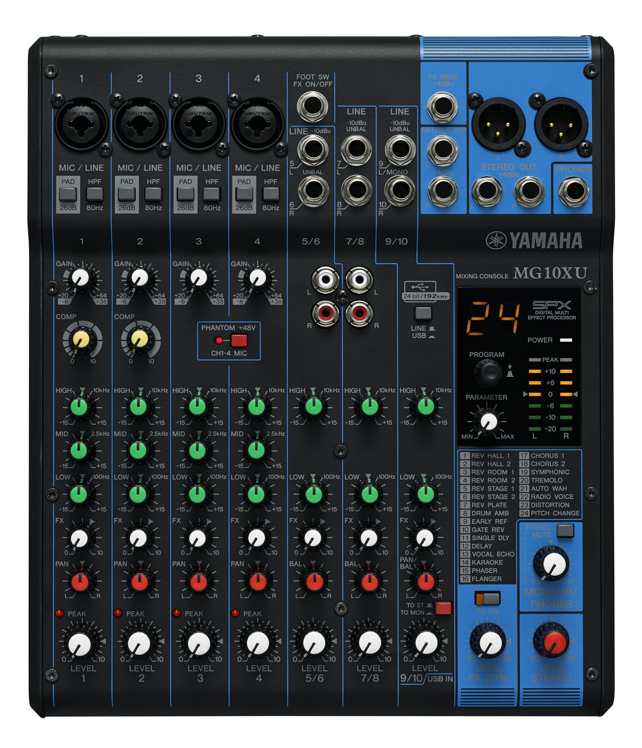 Yamaha MG10XU Mixer Audio Professionale 10 Canali con Effetti SPX, Alimentazione Phantom e Connessione USB - Nero
