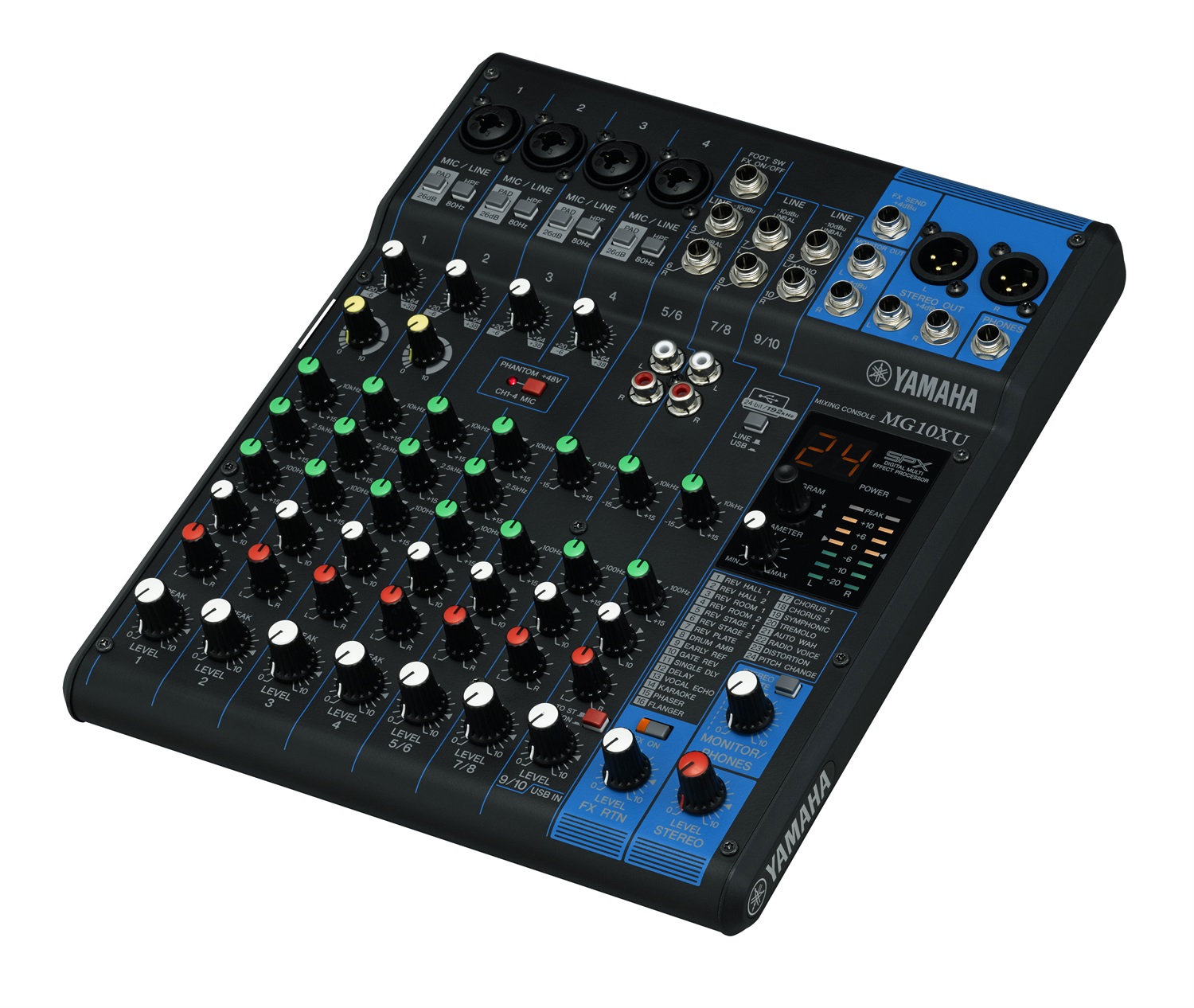 Yamaha MG10XU Mixer Audio Professionale 10 Canali con Effetti SPX, Alimentazione Phantom e Connessione USB - Nero
