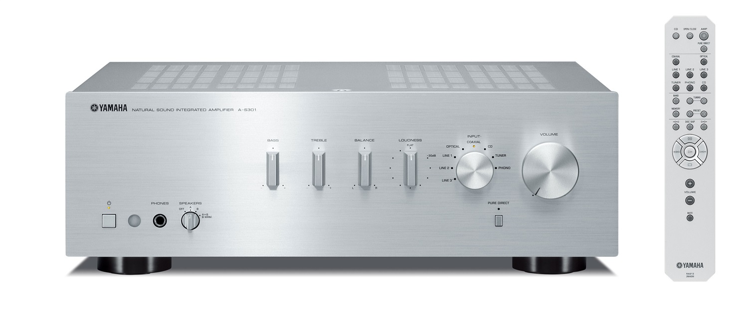 Yamaha A-S301 Amplificatore Integrato Hi-Fi 2.0 Canali Argento, 60W RMS, ToP-ART, Ingressi Digitali