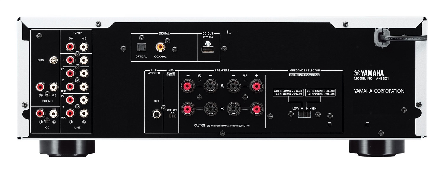 Yamaha A-S301 Amplificatore Integrato Hi-Fi 2.0 Canali Argento, 60W RMS, ToP-ART, Ingressi Digitali