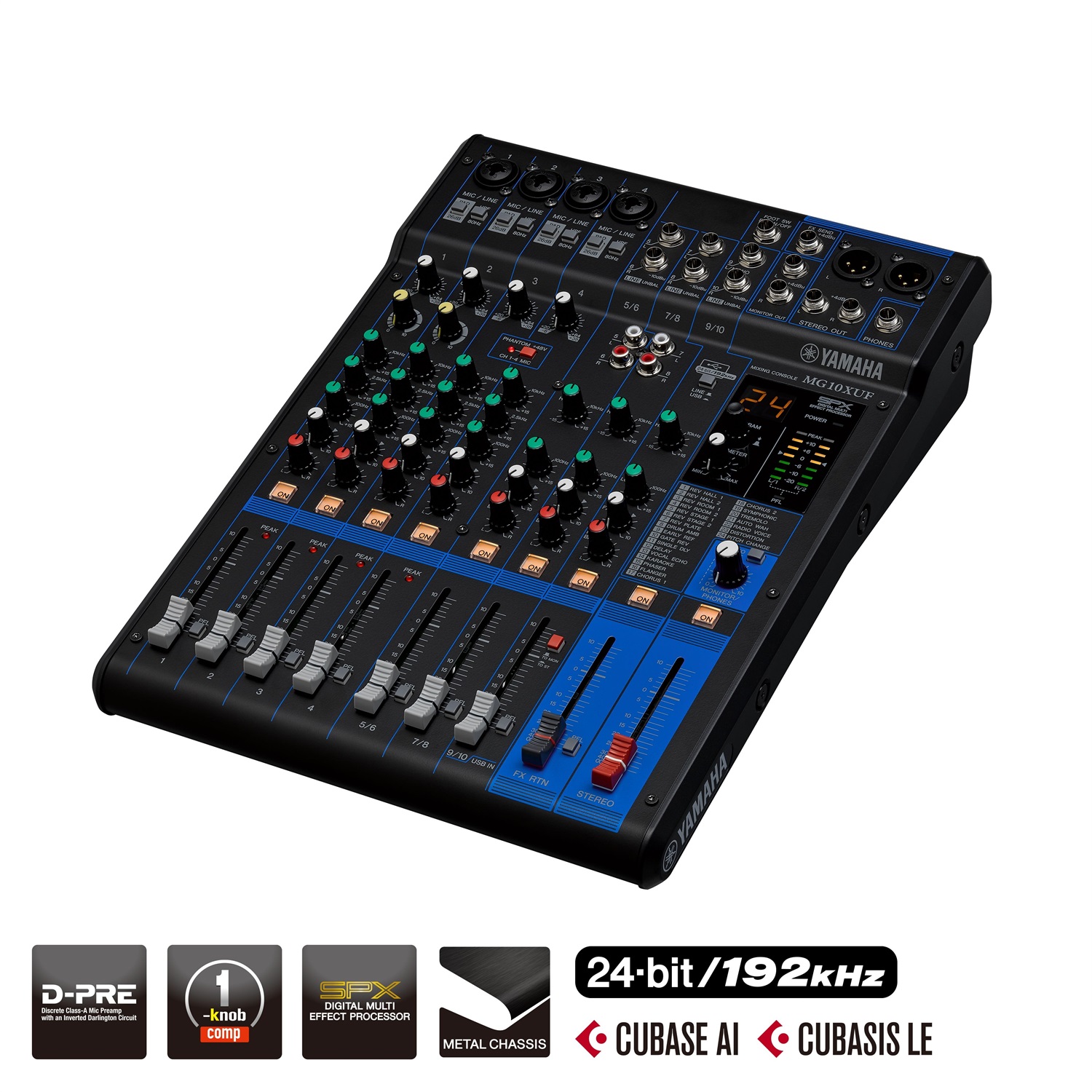 Yamaha MG10XUF Mixer Professionale 10 Canali USB con 4 Ingressi Microfonici e Alimentazione Phantom 48V