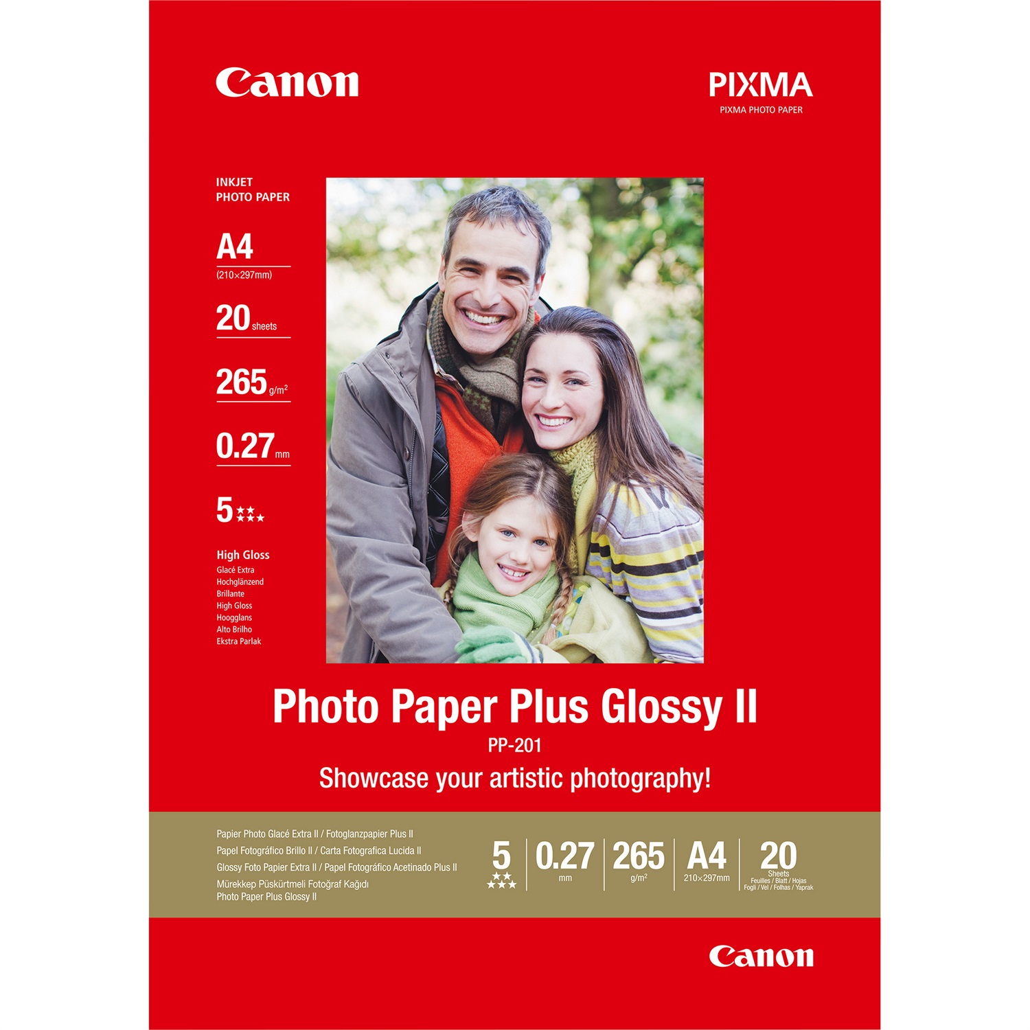 Canon Carta Fotografica Plus Glossy II PP-201 A4 - 20 Fogli, Lucida, 260 g/m²