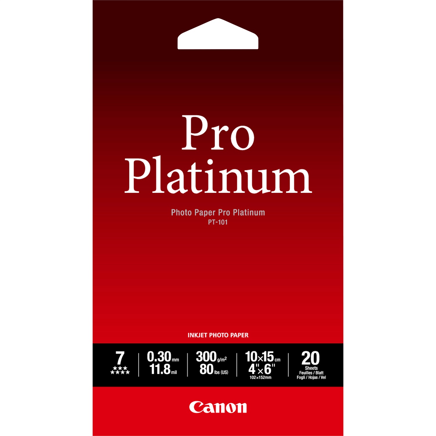 Canon Carta Fotografica PT-101 Pro Platinum 4x6 - 20 Fogli Lucidi, 300 g/m², Compatibile con PIXMA