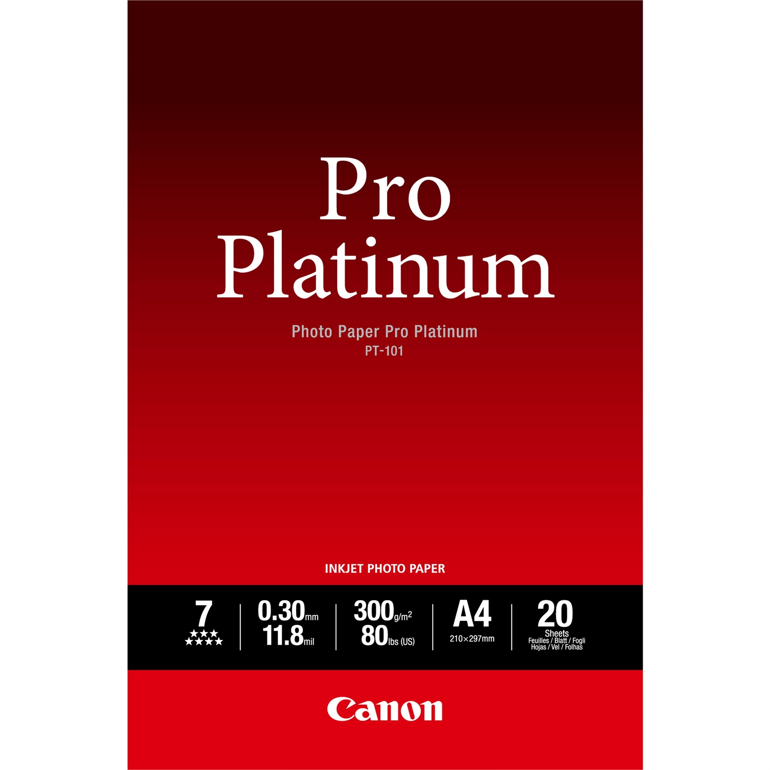 Canon Carta Fotografica Pro Platinum PT-101 A4 - 20 Fogli - Lucida, 300 g/m², ChromaLife100