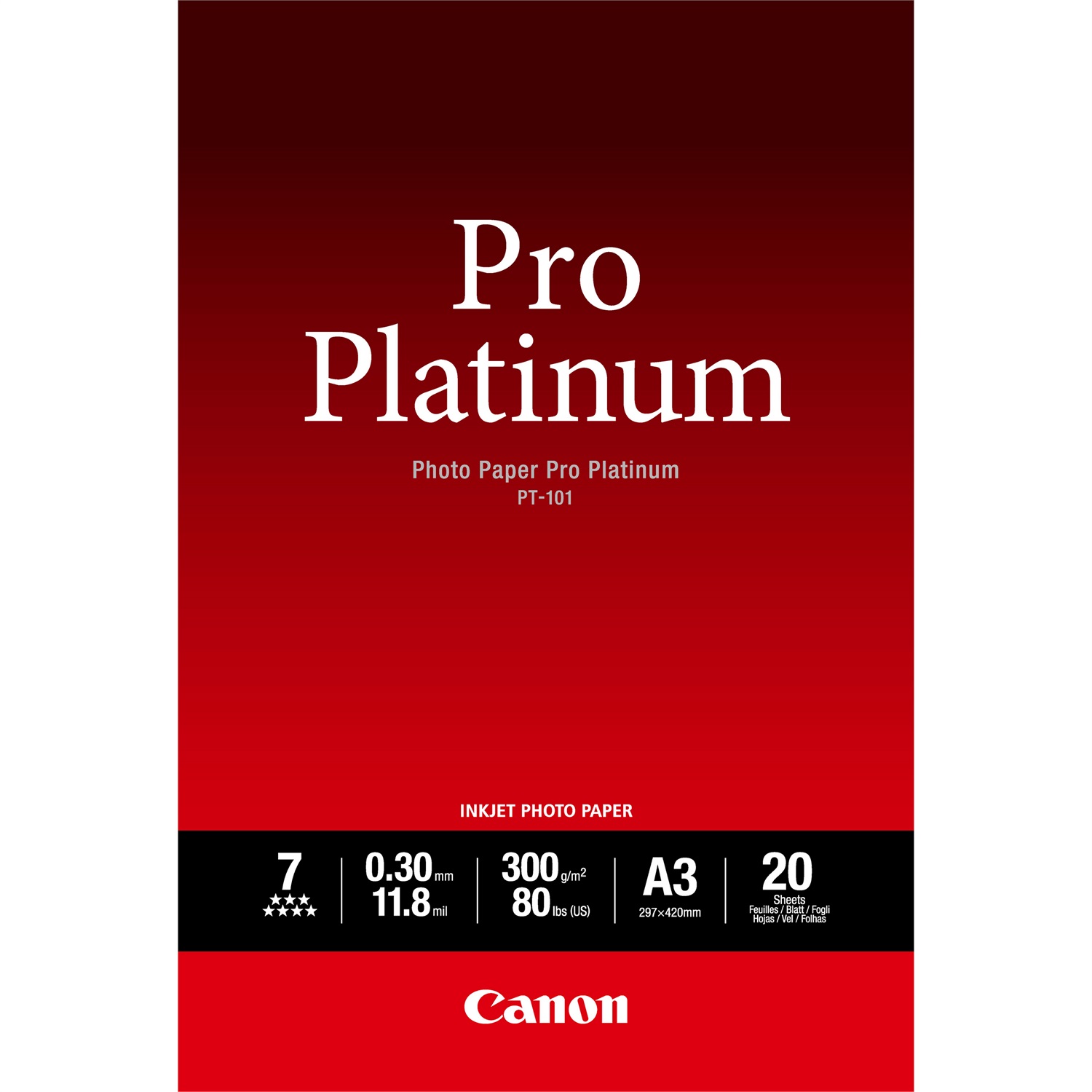 Canon Pro Platinum PT-101 - Carta fotografica A3 300 g/m² - Confezione da 20 fogli