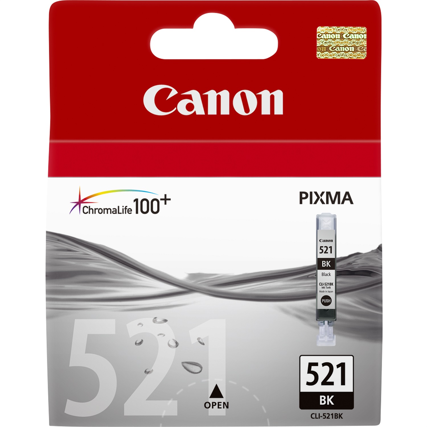 Canon Cartuccia d'inchiostro Nero CLI-521BK - 9 ml, Inchiostro a base di pigmento, Fino a 1250 pagine, Compatibile con Canon Pixma