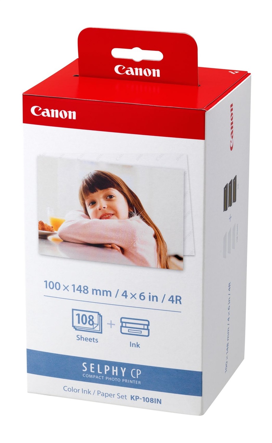 Canon KP-108IN Carta Fotografica 100 x 148 mm, 108 Fogli, Inchiostro Rosso e Bianco, Compatibile con Stampanti Selphy