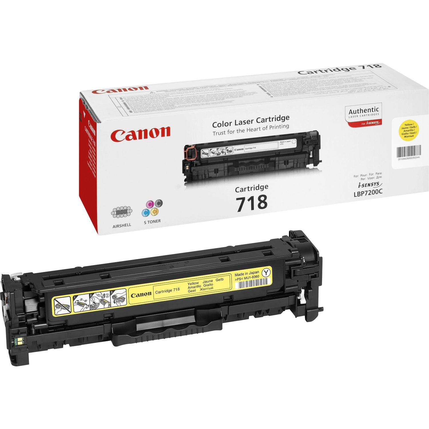 Canon CRG-718 Y Cartuccia Toner Originale Giallo - 2900 Pagine - Compatibile con Canon LBP-7200 e Altri Modelli