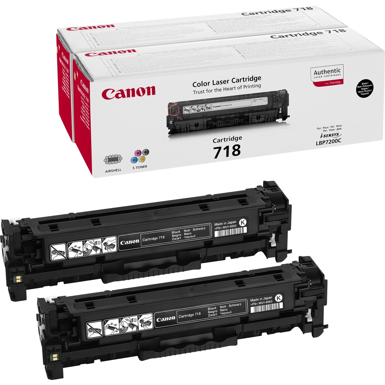 Canon CRG-718 Bk VP Cartuccia Toner Originale Nero - 2 Pz, Resa 3400 Pagine, Compatibile con Stampanti Canon