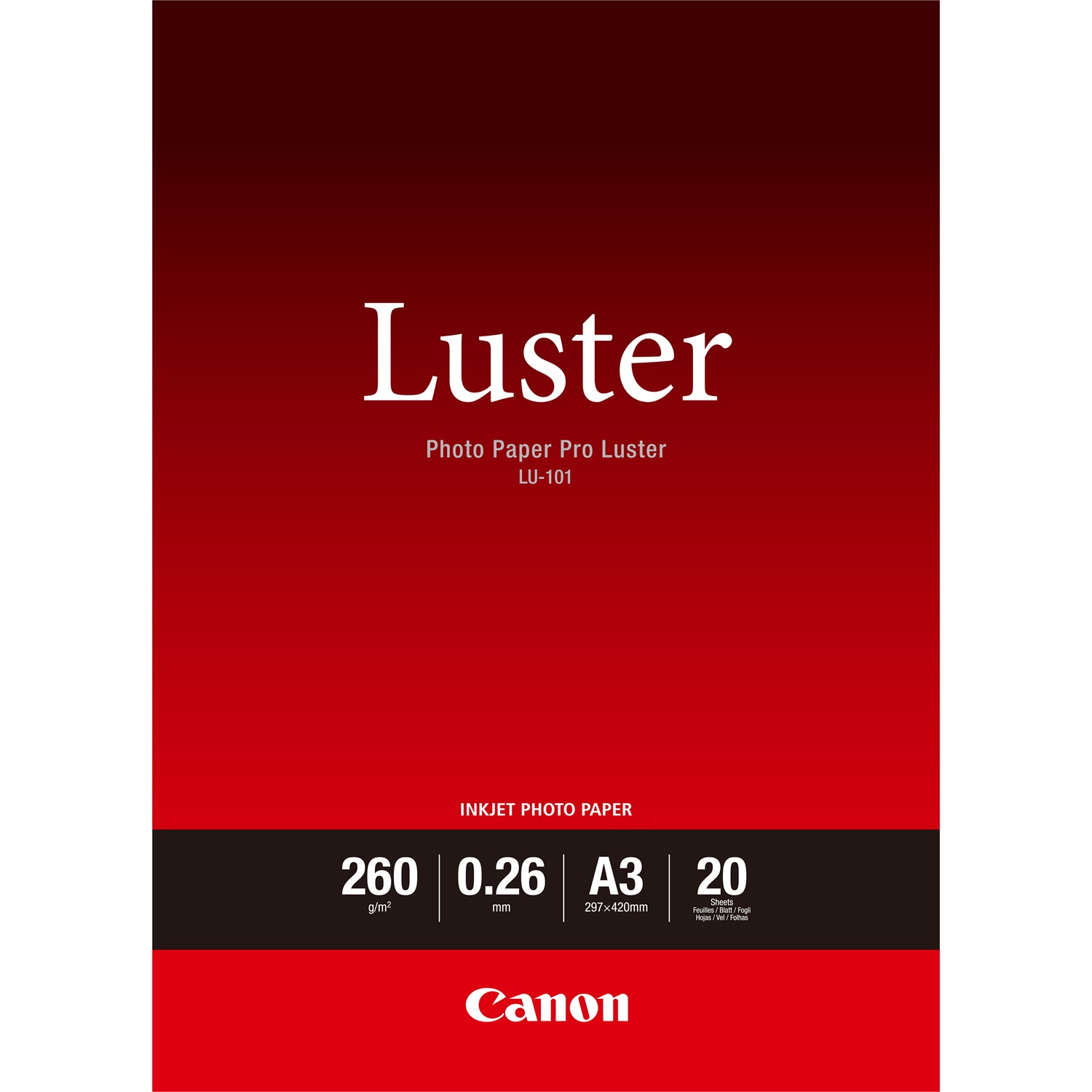 Canon Carta Fotografica Pro Luster LU-101 A3 - 20 Fogli, 260 g/m², Texture Luster