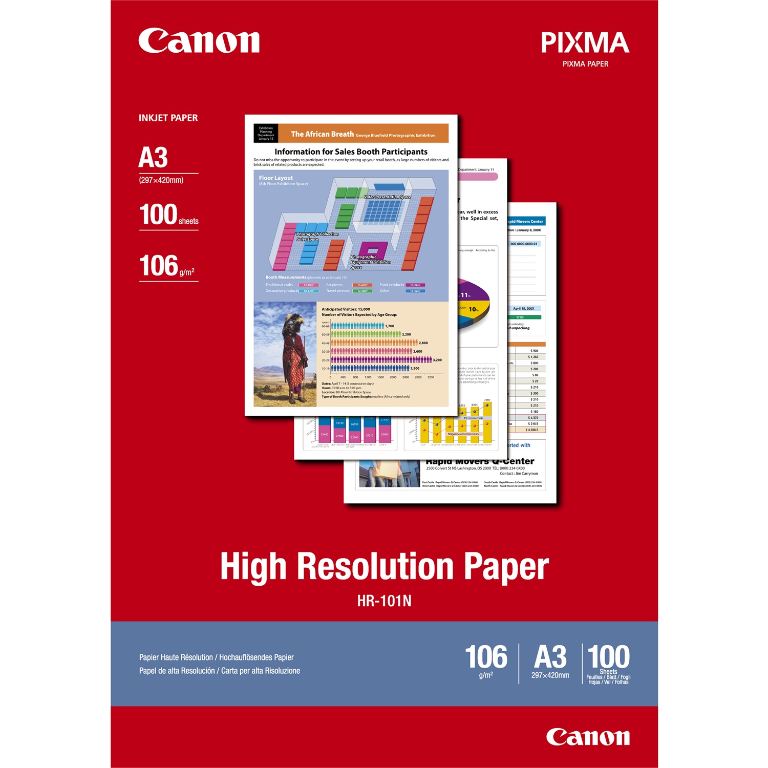 Canon Carta HR-101N A3 - 100 fogli, Stampa Inkjet ad Alta Risoluzione per Fotografie a Colori, 106 g/m²