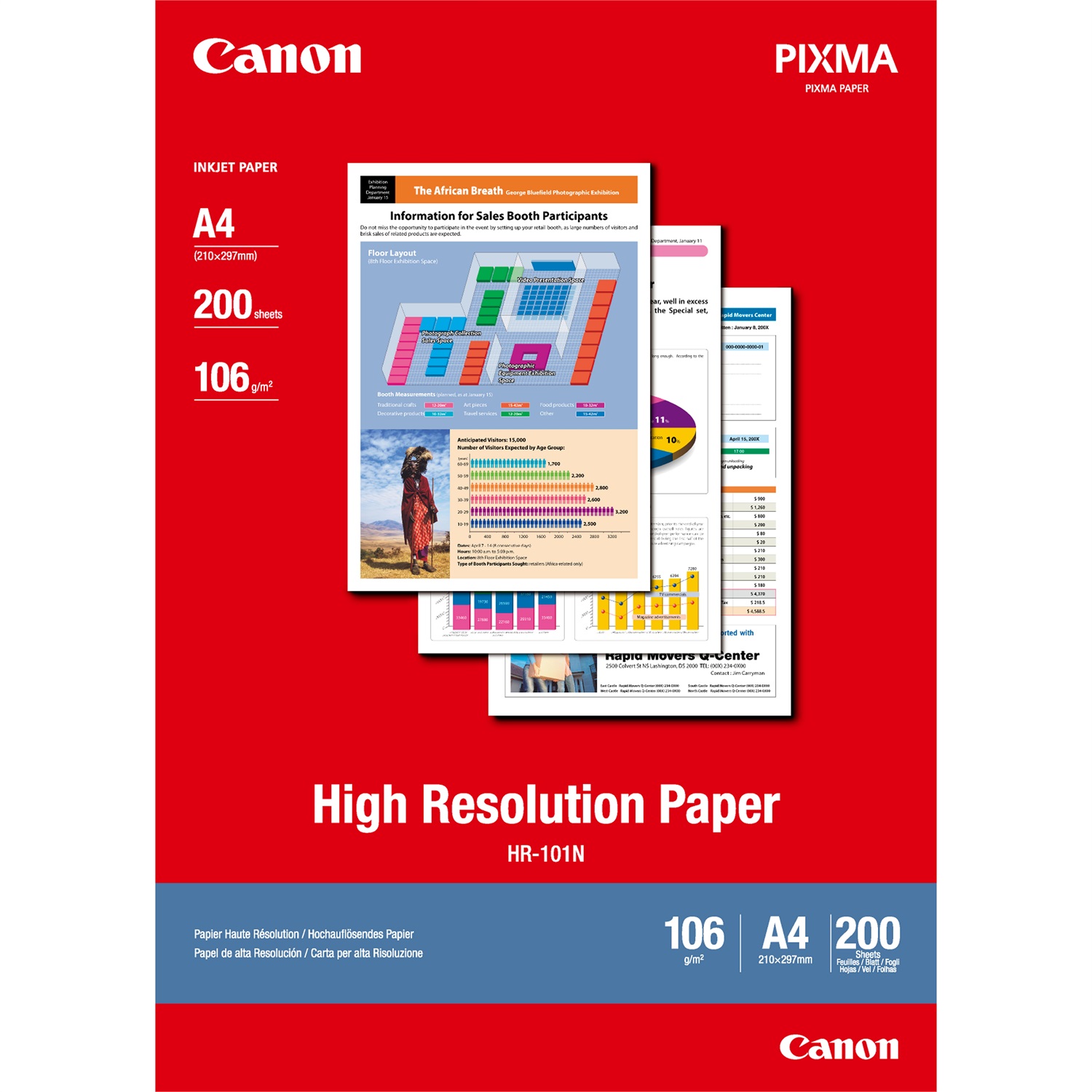 Canon HR-101 Carta per Alta Risoluzione A4 - 200 Fogli, 106 g/m² per Stampa Inkjet