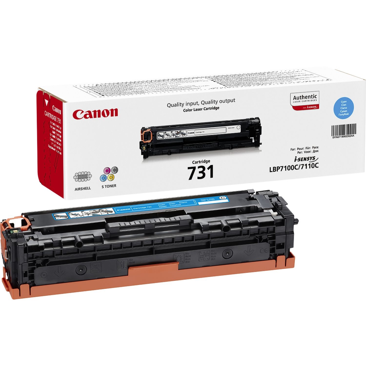 Canon 731C Cartuccia Toner Originale Ciano 6271B002 - 1500 Pagine per Stampanti i-Sensys LBP7100Cn, LBP7110Cw, MF623Cn, MF628CW, MF8230Cn, MF8280Cw