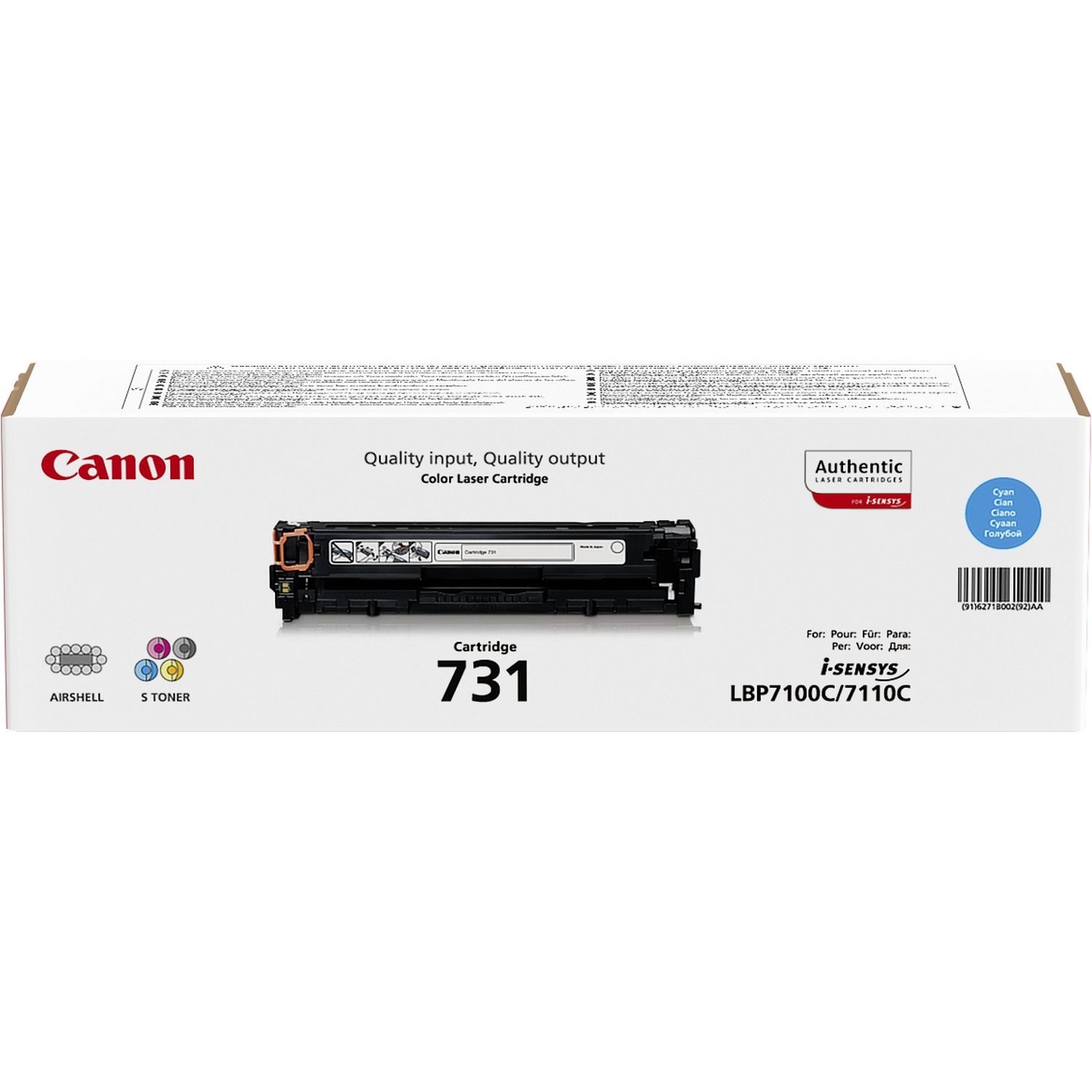 Canon 731C Cartuccia Toner Originale Ciano 6271B002 - 1500 Pagine per Stampanti i-Sensys LBP7100Cn, LBP7110Cw, MF623Cn, MF628CW, MF8230Cn, MF8280Cw