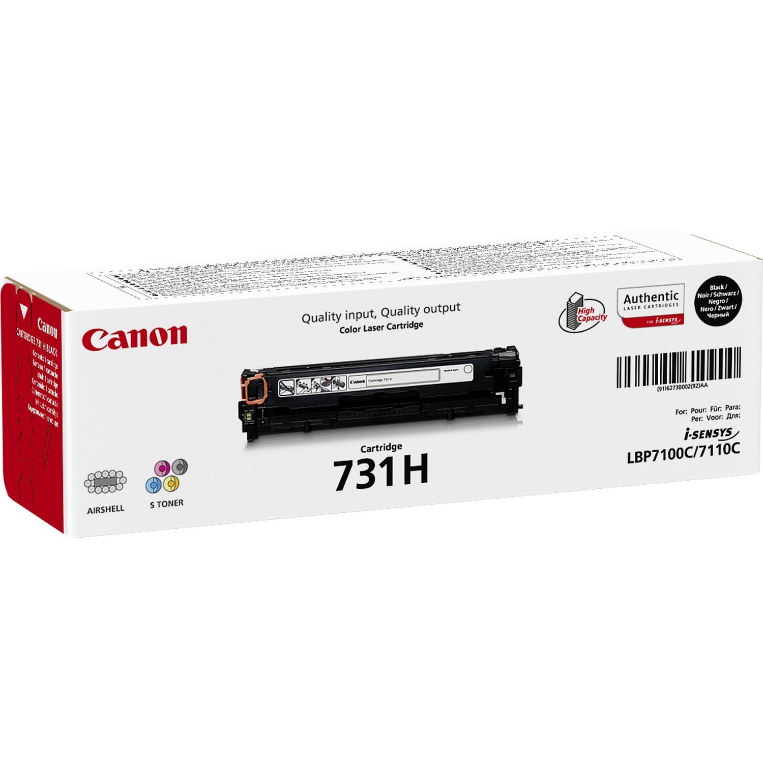 Canon 731H Toner Nero Originale 6273B002 - Alta Capacità, 2400 Pagine, Compatibile con i-Sensys LBP7100Cn, LBP7110Cw, MF623Cn, MF628Cw, MF8230Cn, MF8280Cw