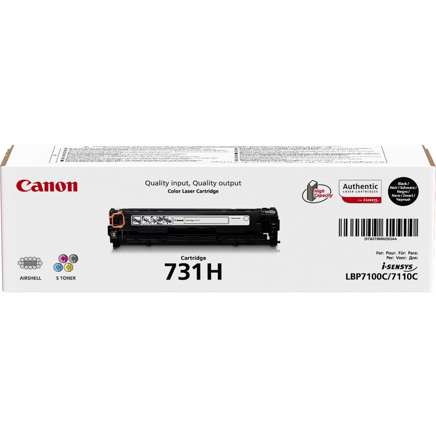 Canon 731H Toner Nero Originale 6273B002 - Alta Capacità, 2400 Pagine, Compatibile con i-Sensys LBP7100Cn, LBP7110Cw, MF623Cn, MF628Cw, MF8230Cn, MF8280Cw