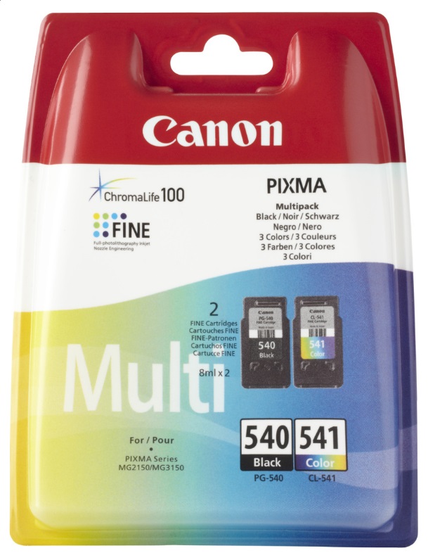 Canon PG-540 / CL-541 Multipack Cartucce d'Inchiostro Originali - 2 Pezzi (Nero, Ciano, Magenta, Giallo) da 8 ml