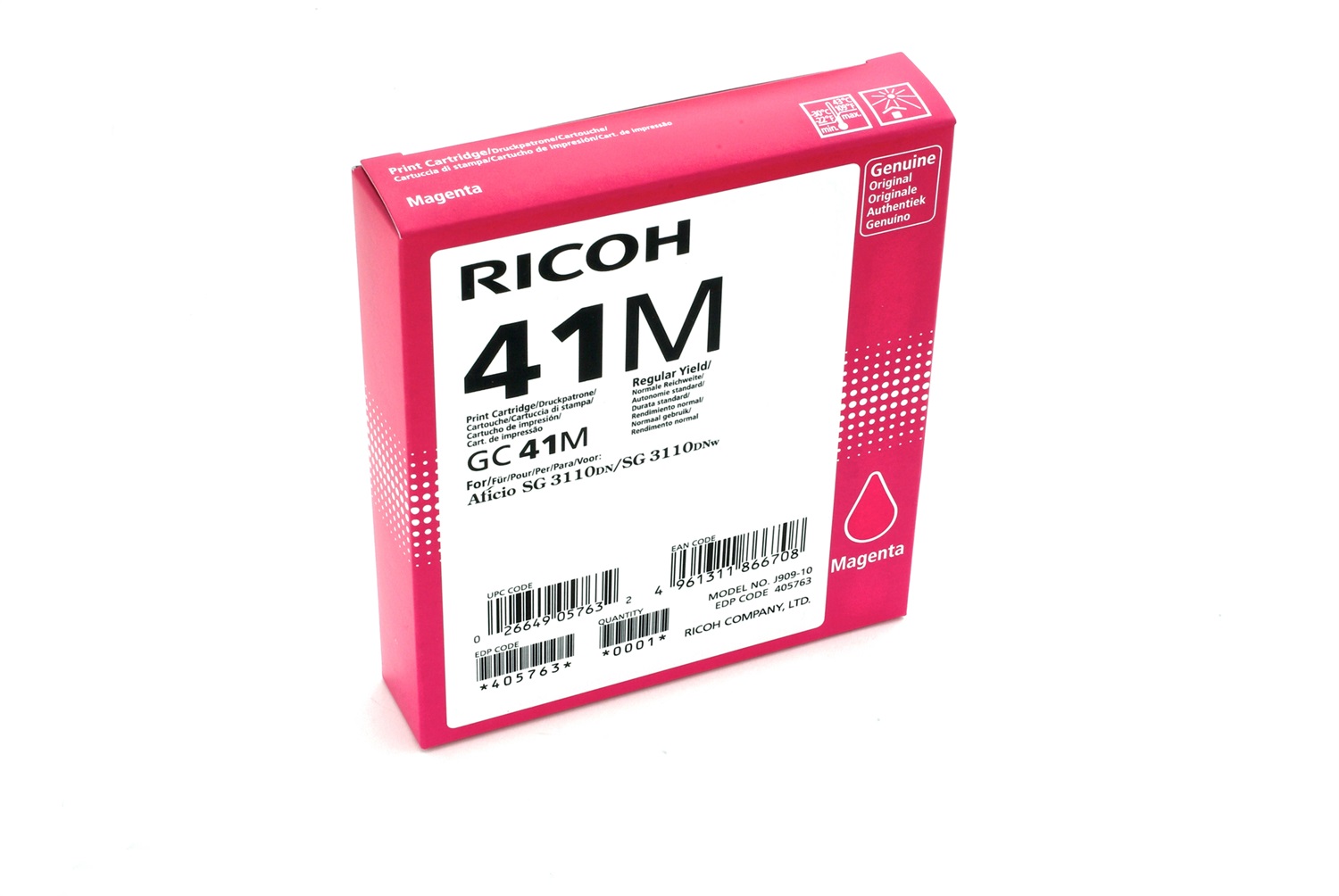 Ricoh 405763 Cartuccia d'Inchiostro Magenta Originale Resa Standard 1 pz - Inchiostro a Base di Pigmento, Compatibile con Aficio SG 3110DN e Altri Modelli