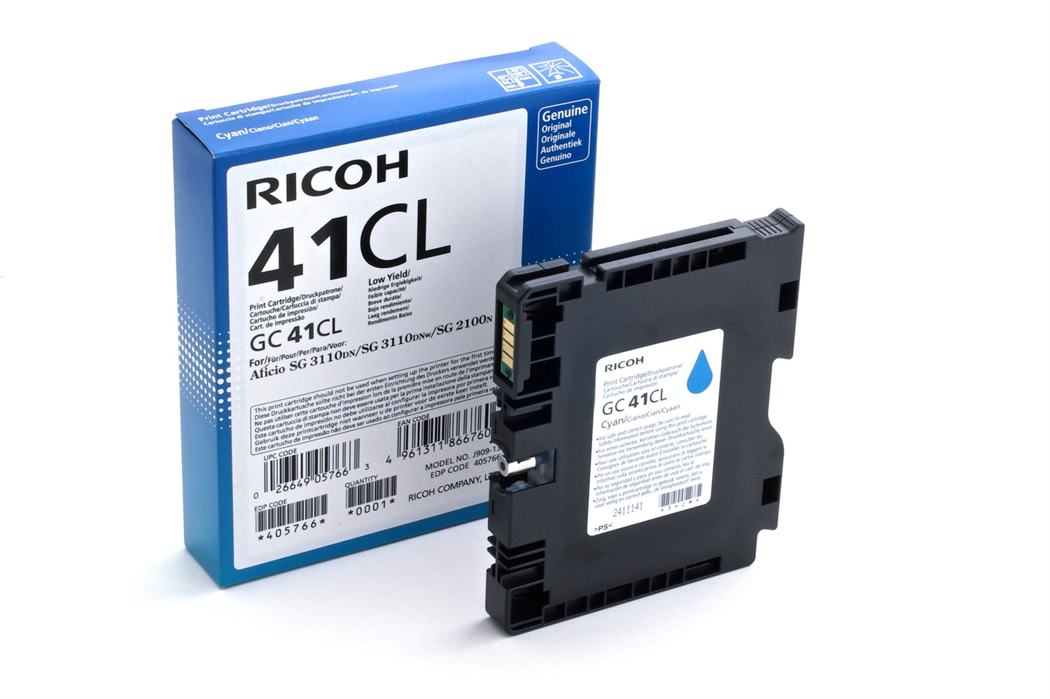 Ricoh 405766 Cartuccia d'Inchiostro Originale Ciano - Capacità 600 Pagine, Compatibile con SG 2100N, SG 3100SNW, SG 3110DN, SG 7100DN