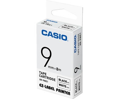 Casio XR-9WE1 Nastro per Etichettatrice 9mm x 8mt Nero su Bianco
