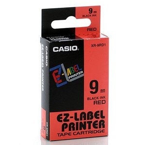 Casio XR-9RD1 Nastro per Etichettatrice 9mm x 8mt Nero su Rosso - Cartuccia di Stampa per Casio EZ Label Printer