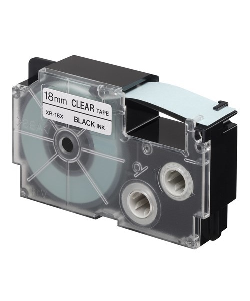 Casio XR-18X1 Nastro per Etichettatrice 18 mm x 8 mt Nero Trasparente - Compatibile con Casio Ez Label Printer