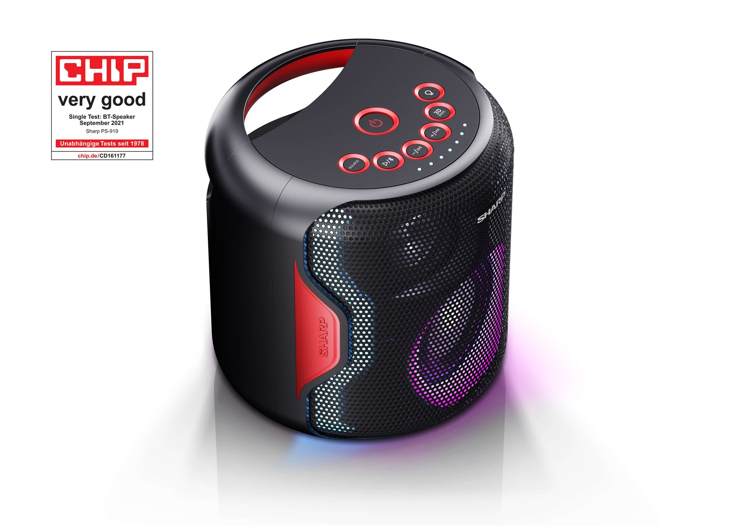 Sharp PS-919 Altoparlante Bluetooth Portatile 2.1 130 W con TWS, Impermeabile IPX5 e LED RGB