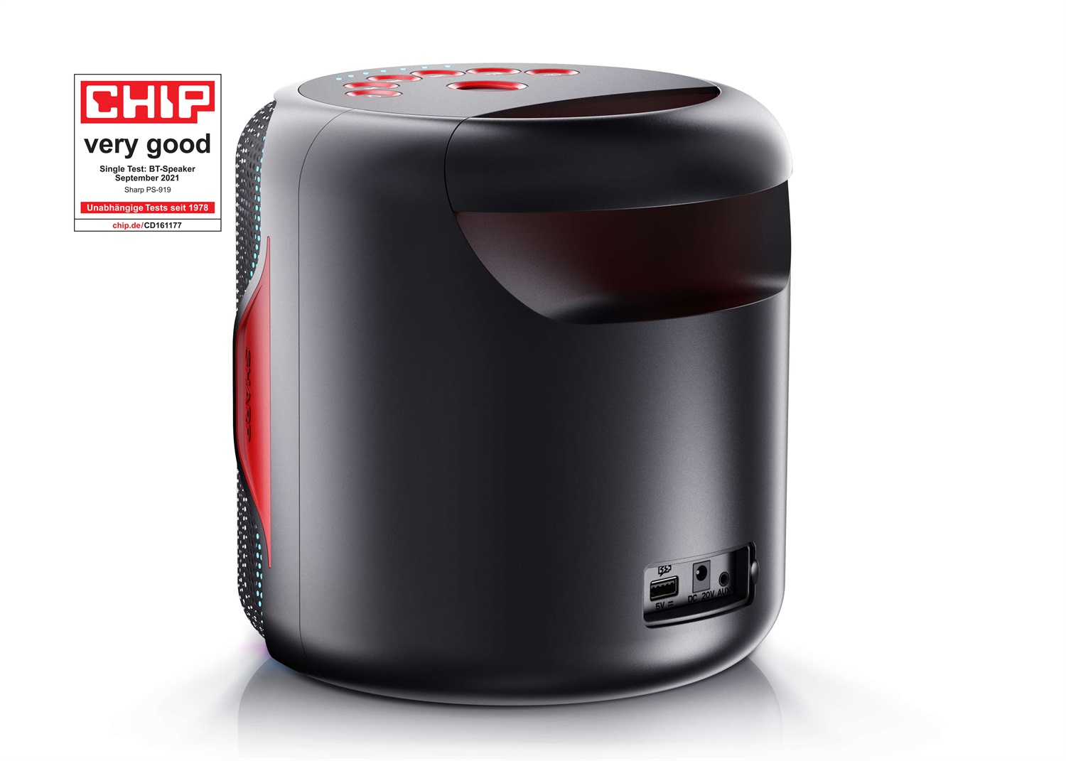 Sharp PS-919 Altoparlante Bluetooth Portatile 2.1 130 W con TWS, Impermeabile IPX5 e LED RGB