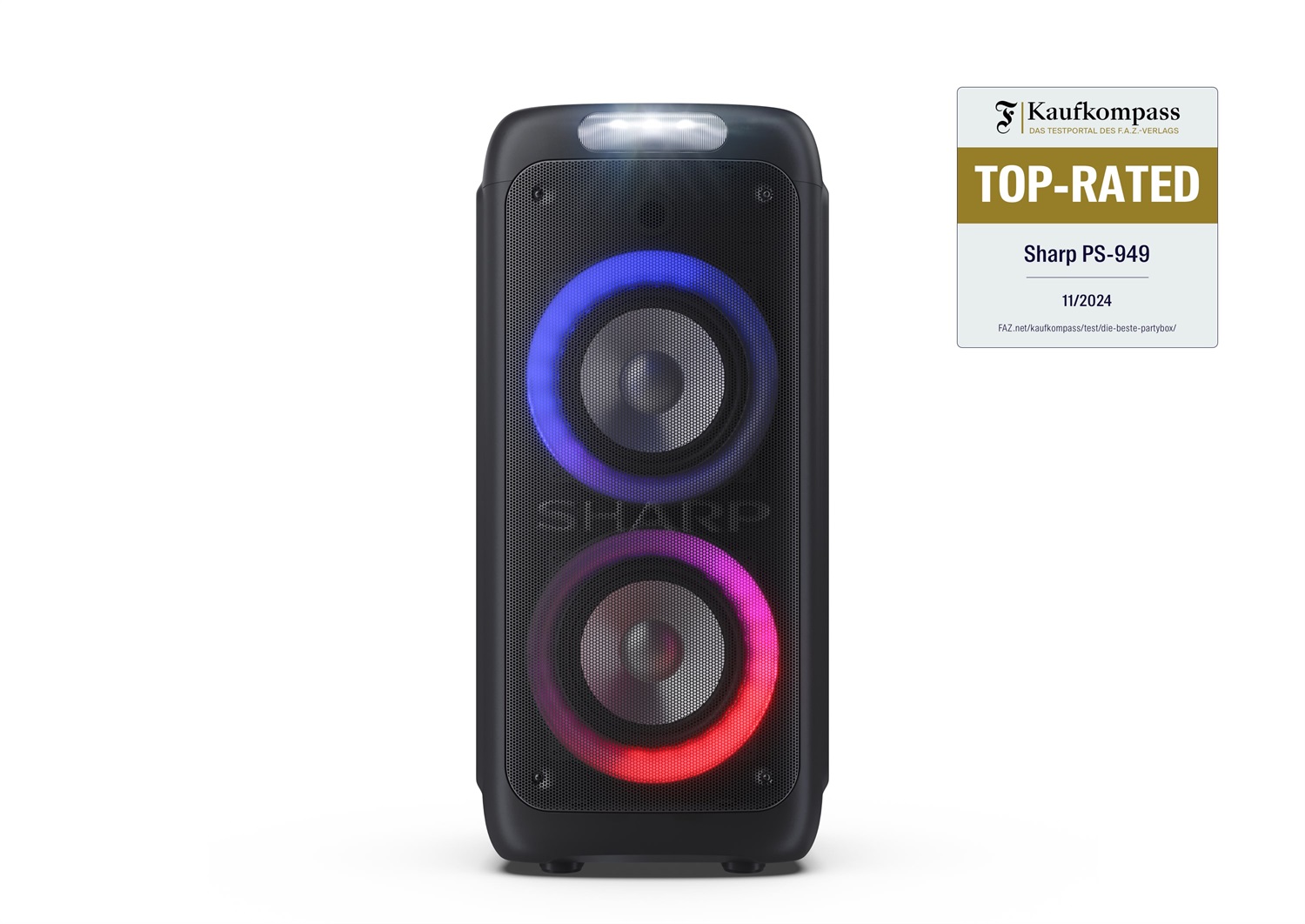 Sharp PS-949 Altoparlante Portatile per Feste 180W-260W con Bluetooth, 12 Ore di Batteria, LED Lampeggiante e Effetto Super Bass