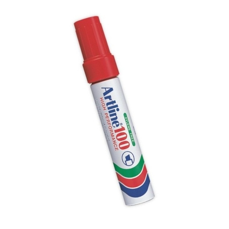 Artline A 100 Marcatore Permanente Rosso Punta Scalpello 7,5-12 mm - Scrive su Carta, Vetro, Metallo e Altro