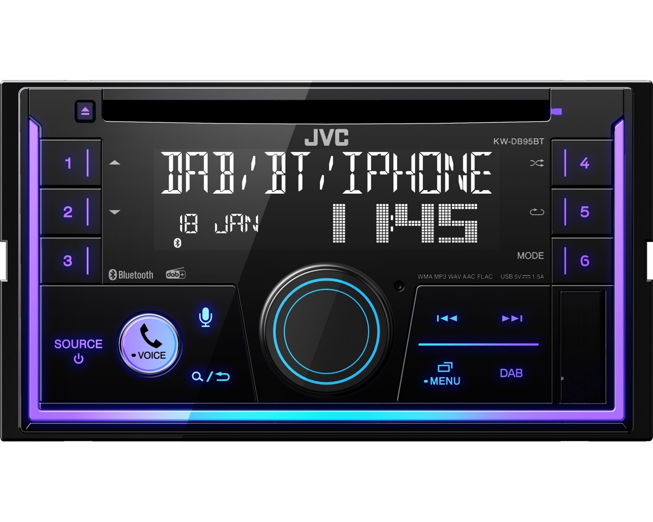 JVC KW-DB95BT Autoradio Bluetooth DAB 200 W con Lettore CD, USB/AUX, Controllo Remoto e Illuminazione Multicolore
