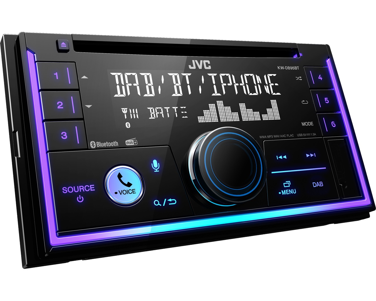 JVC KW-DB95BT Autoradio Bluetooth DAB 200 W con Lettore CD, USB/AUX, Controllo Remoto e Illuminazione Multicolore
