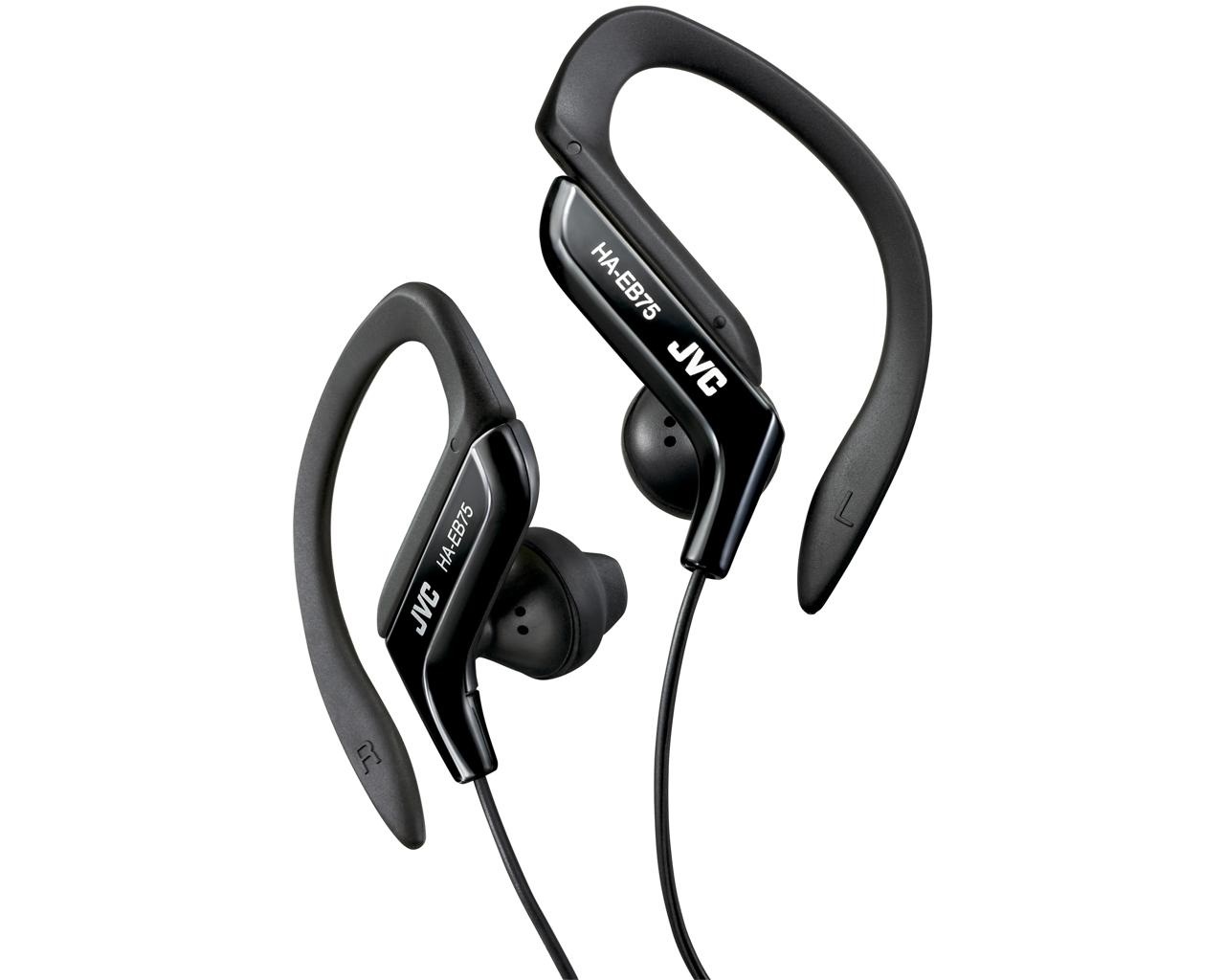 JVC HA-EB75-B Auricolari Sportivi con Clip Regolabile, A prova di Schizzi, Cavo da 1,2 m, Nero