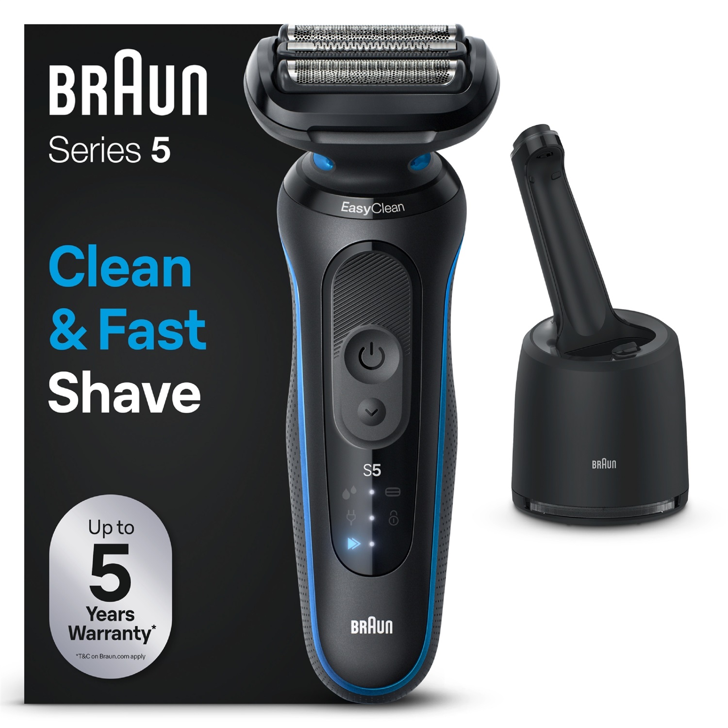 Braun Series 5 52-B7000cc Rasoio Elettrico con Stazione di Pulizia SmartCare, Rasatura Wet&Dry, 3 Lame Flessibili, Nero/Blu