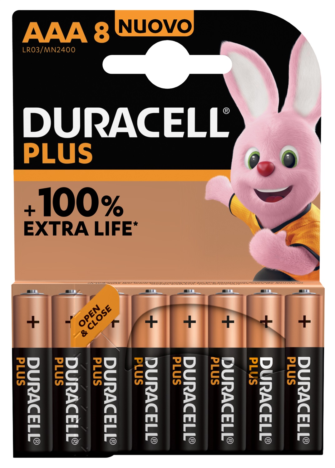 Duracell Batterie Plus AAA - Pile Alcaline 1.5V - Pacco da 8 - Fino al 100% di Extra Durata - 0% Plastica - 10 Anni di Conservazione