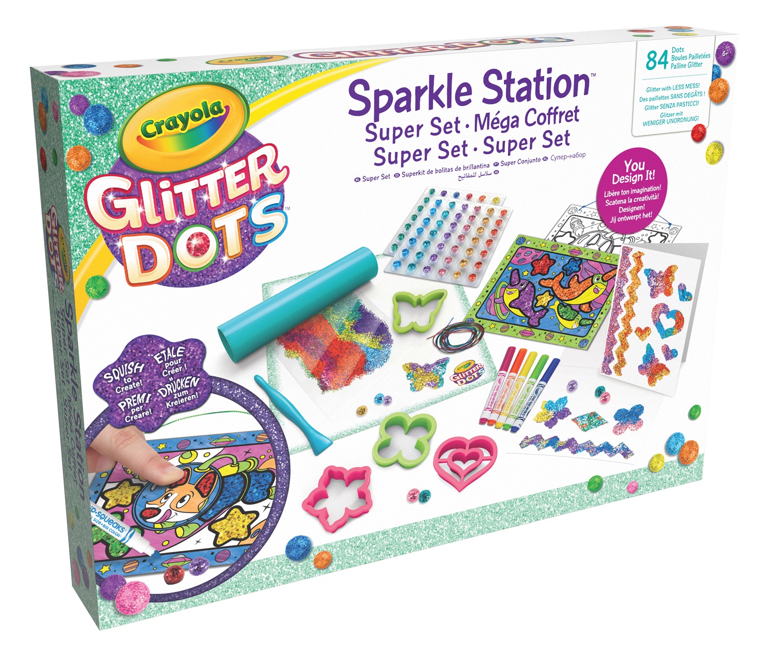 CRAYOLA Glitter Dots Sparkle Station Super Set - Materiale Modellabile Glitterato per Decorazioni Scintillanti, Età 6 , Palline di 10mm