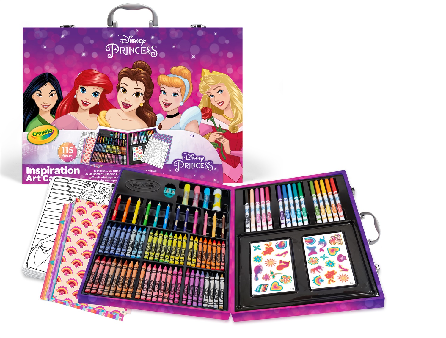 Crayola Valigetta Creativa Principesse Disney - Kit con 115 Pezzi Assortiti per Bambini (5-7 Anni)