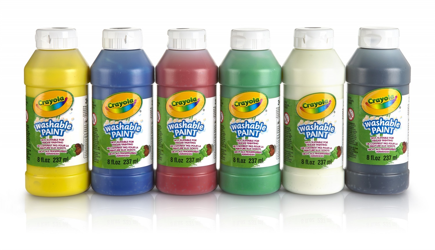 Crayola Tempere Lavabili - Set da 6 Bottigliette Assortite (236 ml) - Colori Brillanti e Facili da Pulire, Ideali per Bambini e Attività Creative