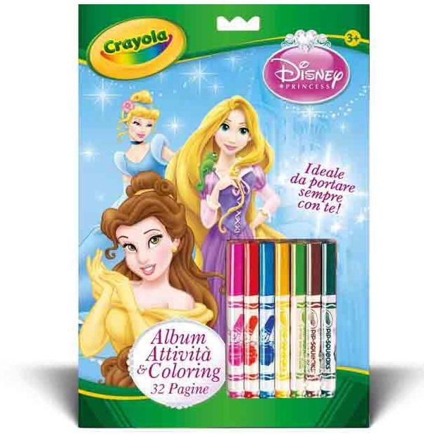 Crayola Album da Colorare con Attività - Principesse Disney, 32 Pagine, 7 Pennarelli Lavabili