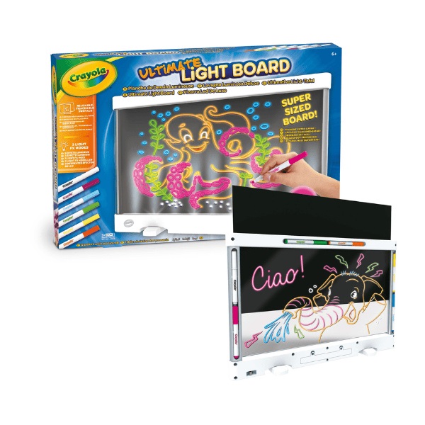 Crayola Lavagna Luminosa Deluxe - Maxi Superficie Riutilizzabile, Cancellabile, Include Mini Pennarelli Gel FX, Età Consigliata 6-10 Anni