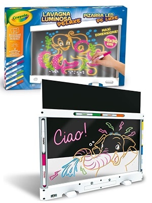 Crayola Lavagna Luminosa Deluxe - Maxi Superficie Riutilizzabile, Cancellabile, Include Mini Pennarelli Gel FX, Età Consigliata 6-10 Anni