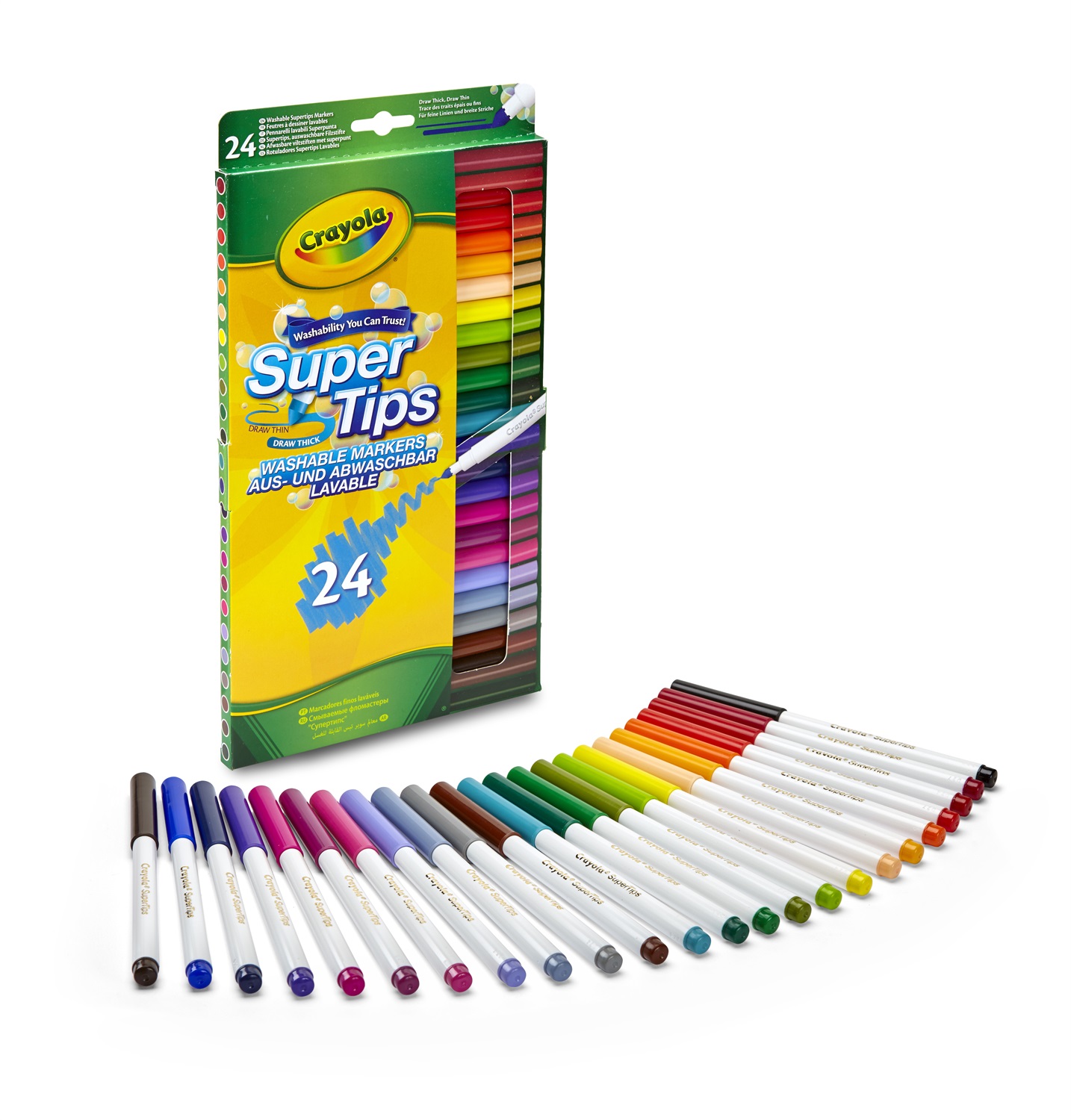 Crayola Super Tips - Pennarelli Lavabili Punta Media, Confezione da 24 Pezzi, Colori Brillanti per Scuola e Tempo Libero
