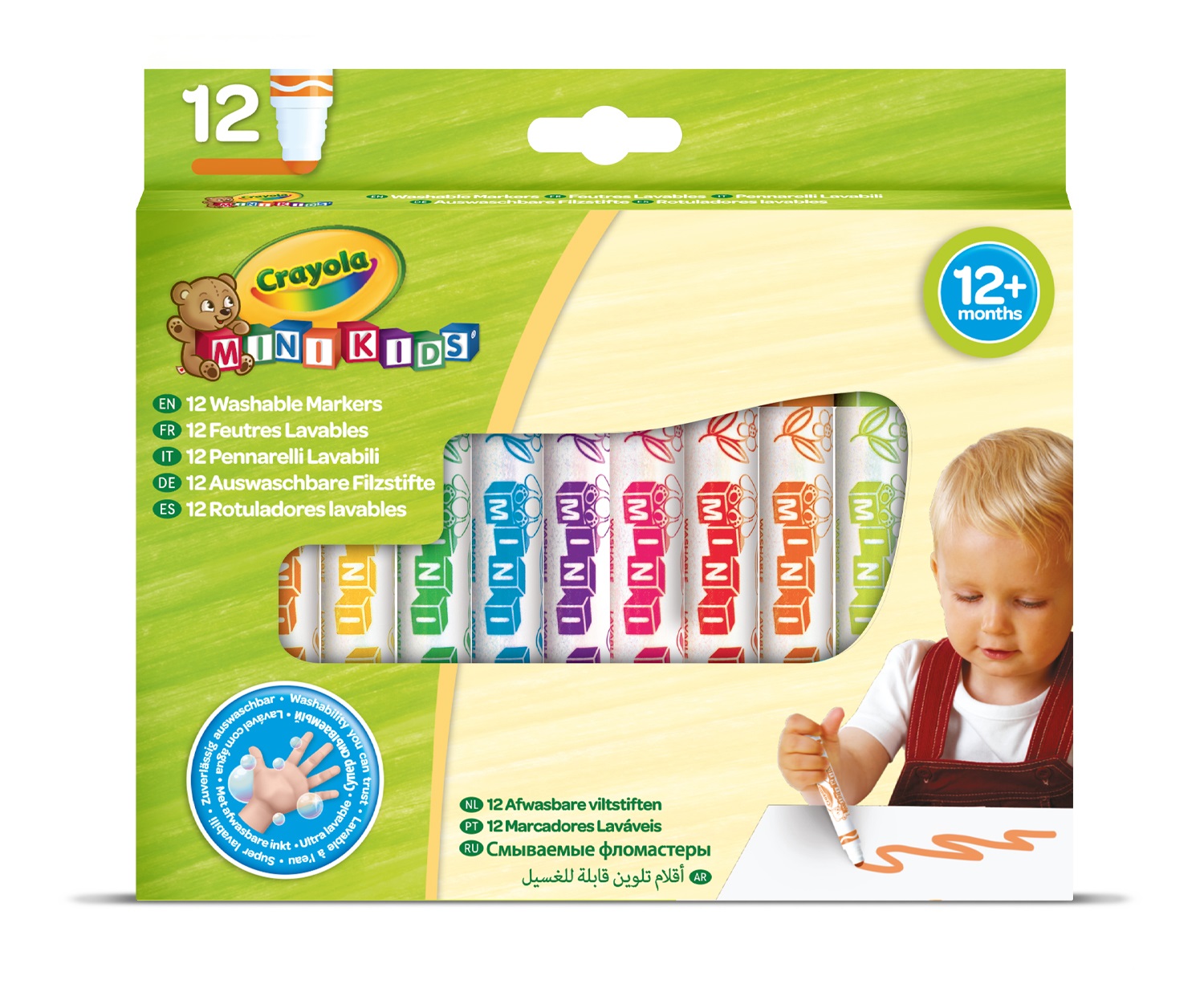 Crayola Mini Kids - Pennarelli Lavabili con Punta Arrotondata, Confezione da 12 Pezzi in Colori Assortiti, Inchiostro Super Lavabile, Età Consigliata: 12 Mesi - 5 Anni