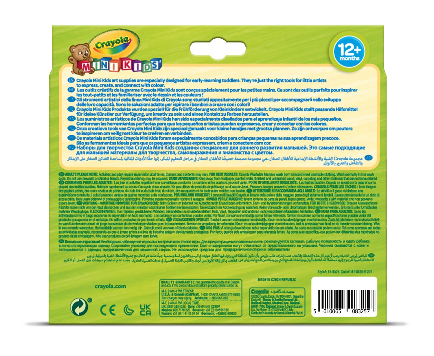 Crayola Mini Kids - Pennarelli Lavabili con Punta Arrotondata, Confezione da 12 Pezzi in Colori Assortiti, Inchiostro Super Lavabile, Età Consigliata: 12 Mesi - 5 Anni