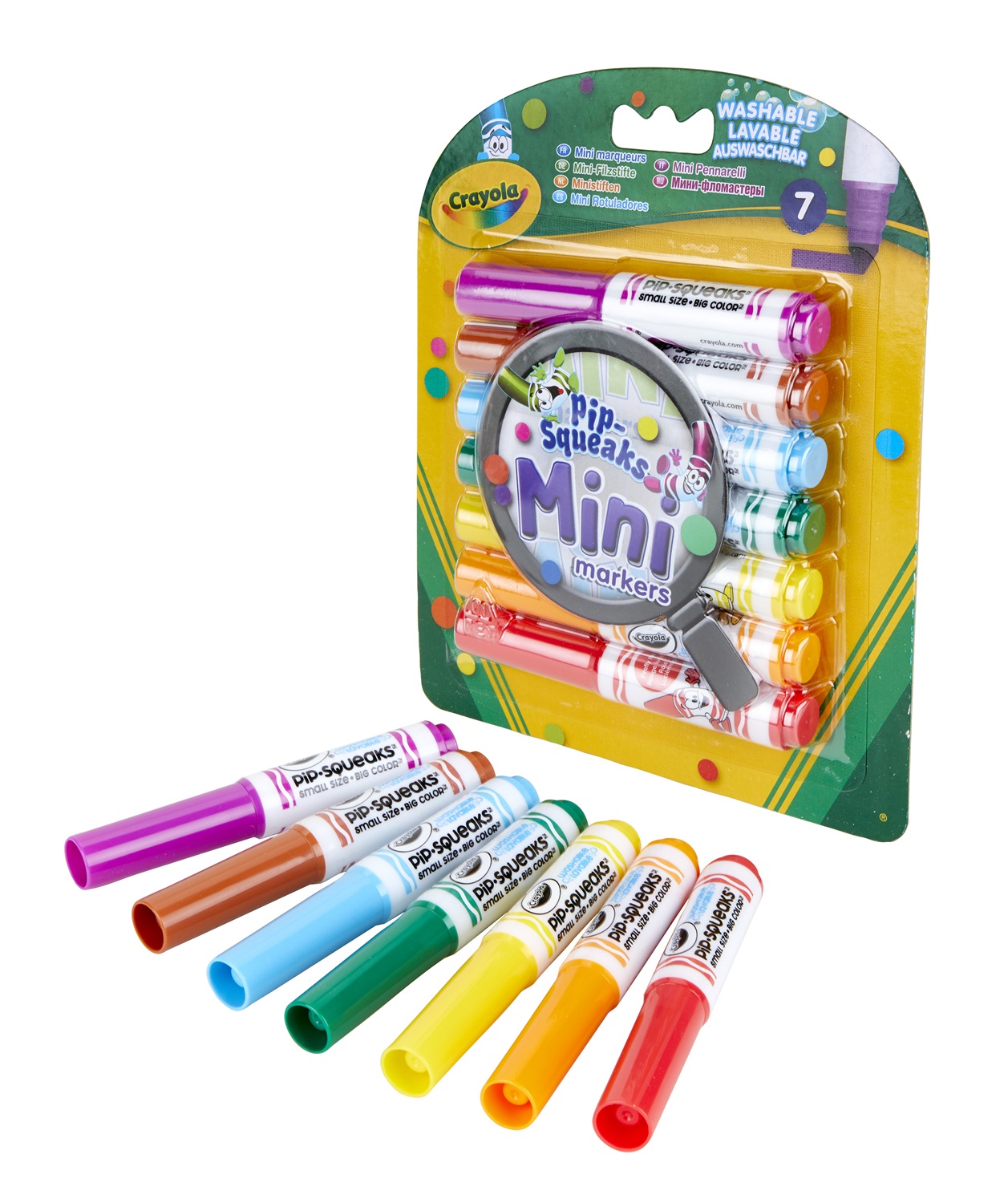 Crayola 7 Mini Pennarelli Lavabili Pocket Punta Grossa Colori Assortiti per Scuola e Tempo Libero