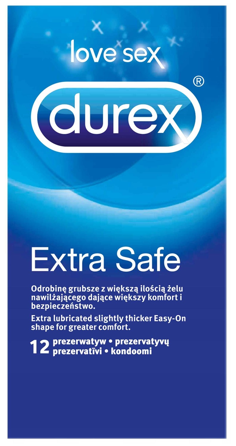 Durex Extra Safe - Preservativi Extra Sicuri, 12 pz, Lattice Naturale, Spessore Maggiore, Forma Easy-On