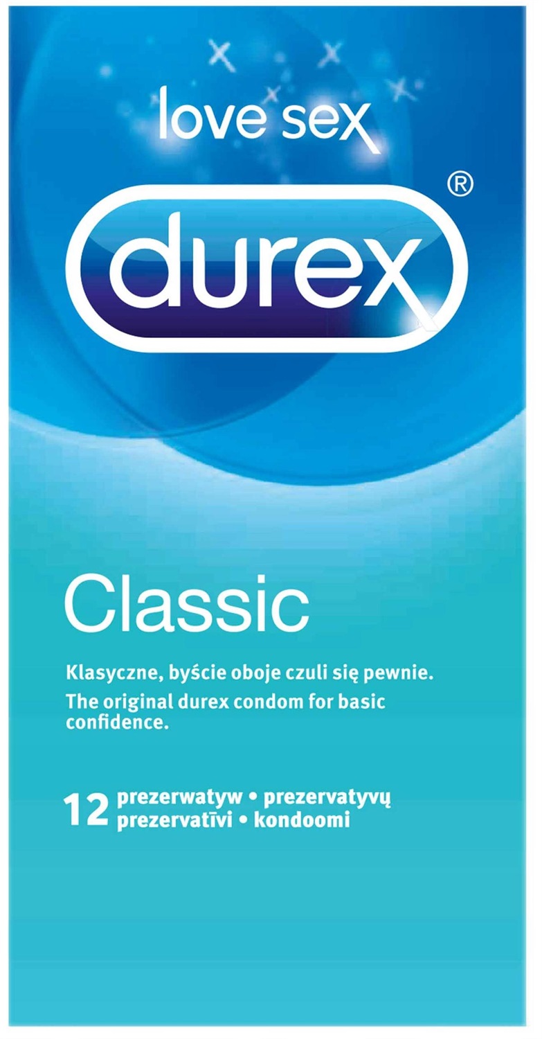 Durex Classic Preservativi - Confezione da 12 pz, Trasparenti, Easy-on, Lattice Naturale con Lubrificante