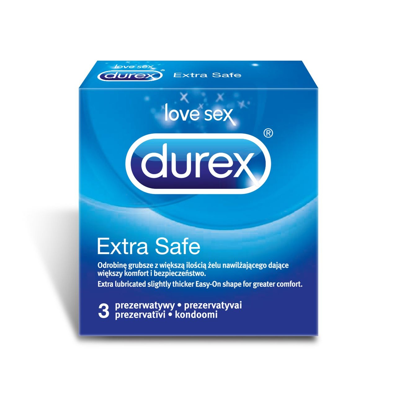 Durex Extra Safe Preservativi 3 pz - Lattice Naturale, Leggermente Più Spessi, Con Maggiore Lubrificazione e Forma Easy-On