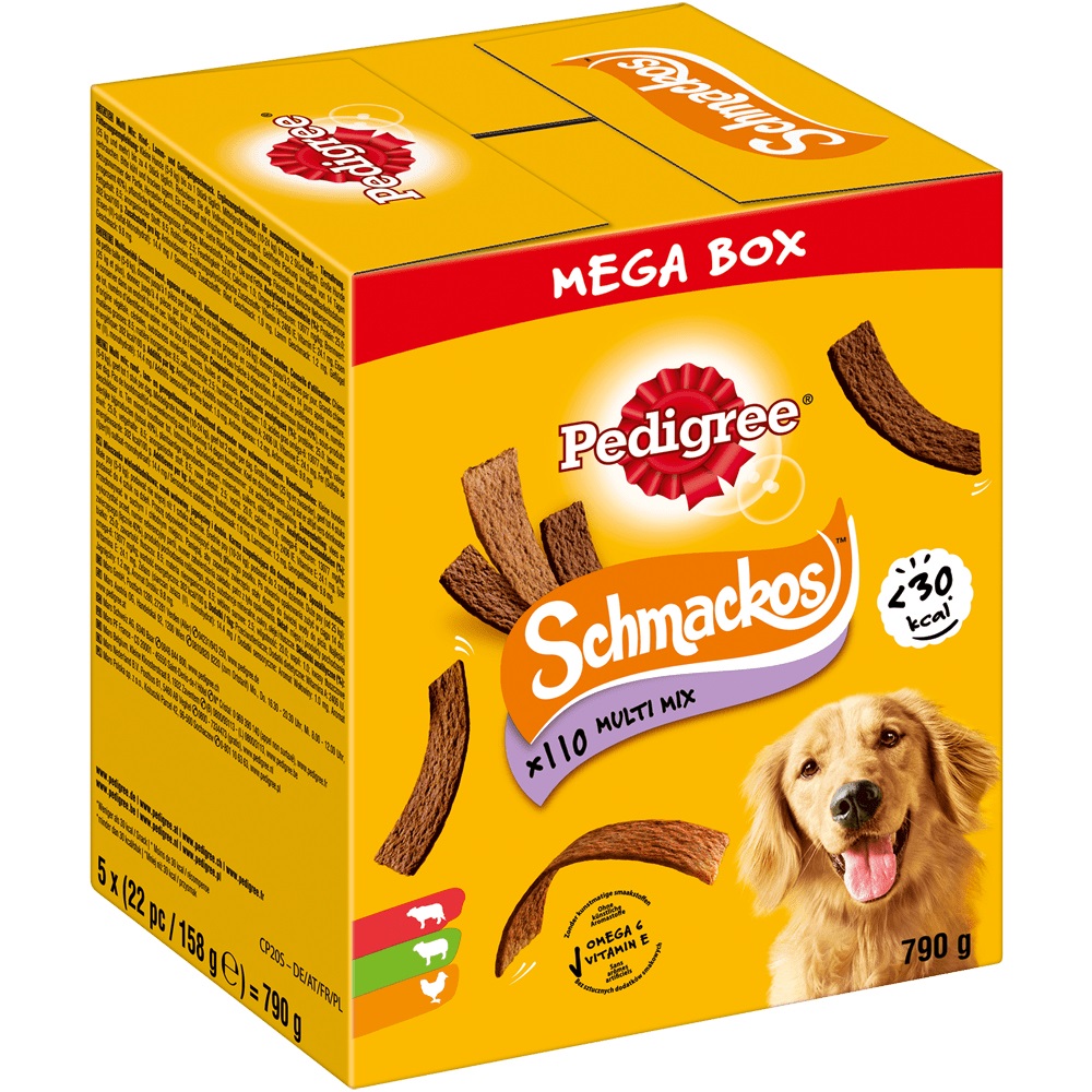 Pedigree Schmackos Multi Mix Mega Box Snack per Cani - Gusto Manzo, Agnello e Pollame, 790 g, 110 Strisce